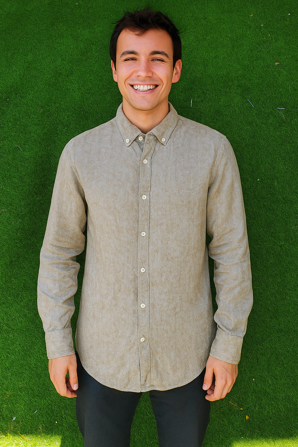 USADO – Camisa de lino beige jaspeado Zara (Talla S)