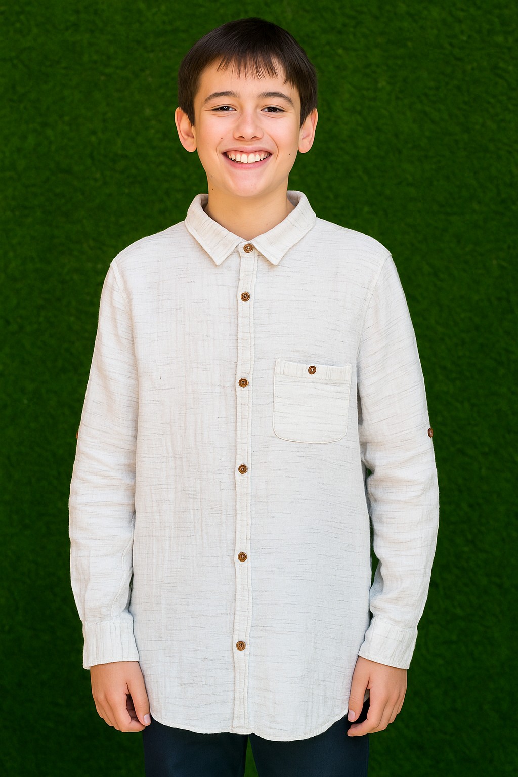 USADO – Camisa de manga larga blanca con textura ZARA BOYS (Talla 11/12 – 152 cm)