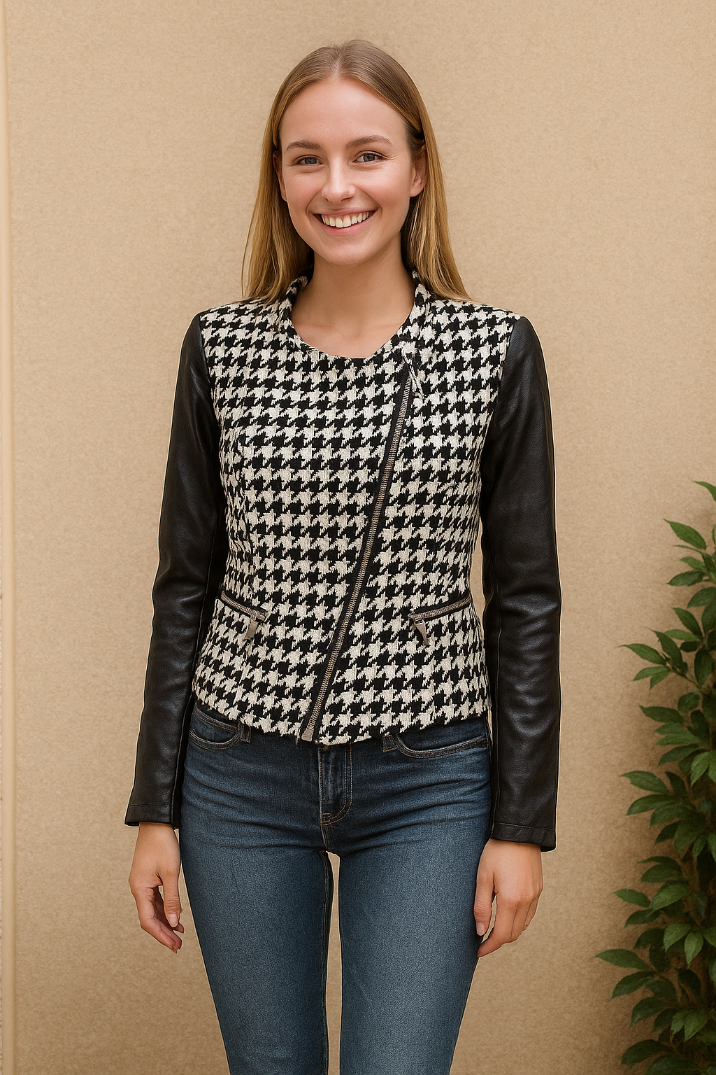 USADO – Chaqueta estampado pata de gallo VALENTINA (Talla EUR 48 / 4XL)
