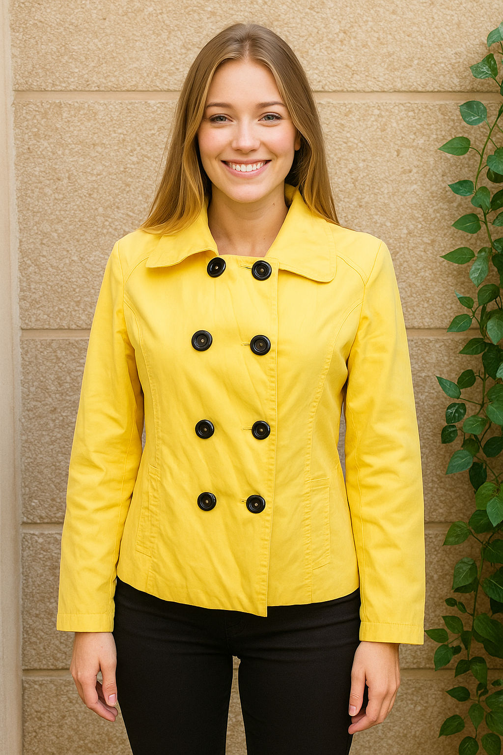 USADO – Chaqueta corta amarilla de botones dobles ZOLA ZEEPER (Talla L)