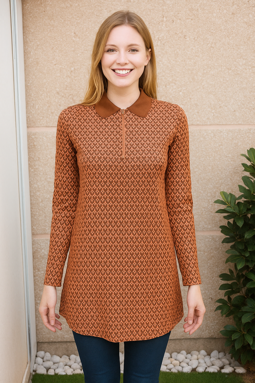 NUEVO – Polo estampado marrón con cuello camisero de MNG (Talla XS)
