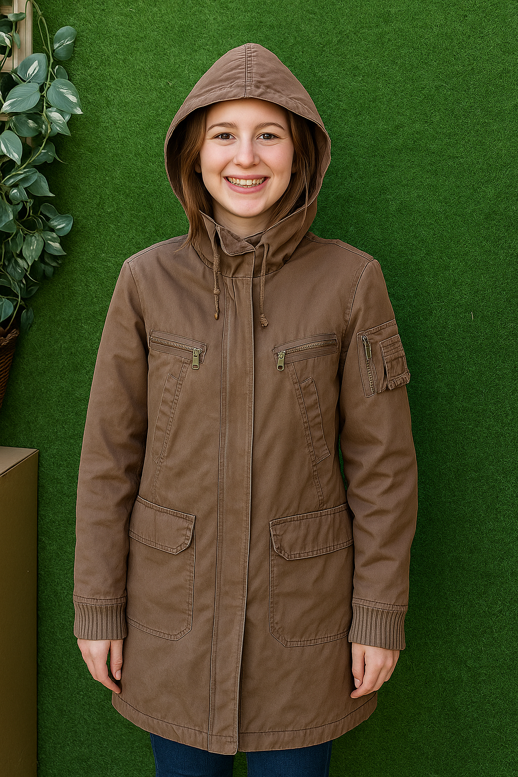 USADO – Parka marrón con capucha BLANCO (Talla 36)