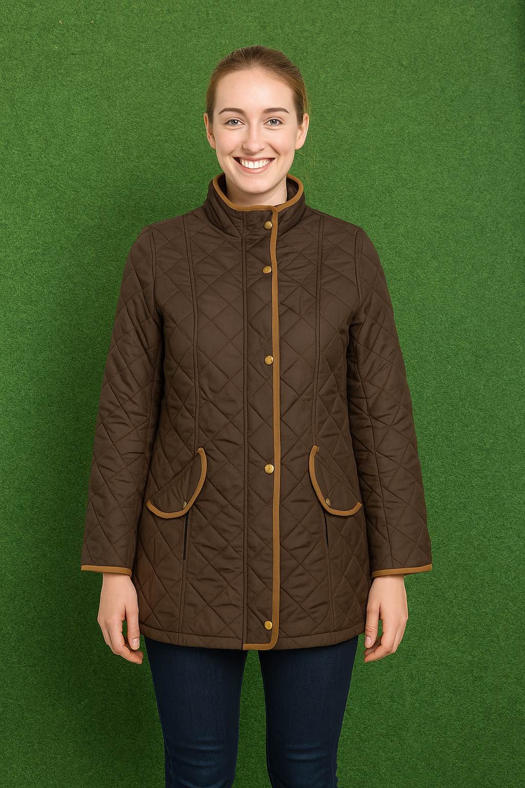 USADO – Chaqueta acolchada marrón con ribetes en contraste CASHEW FLOWER (Talla 44)