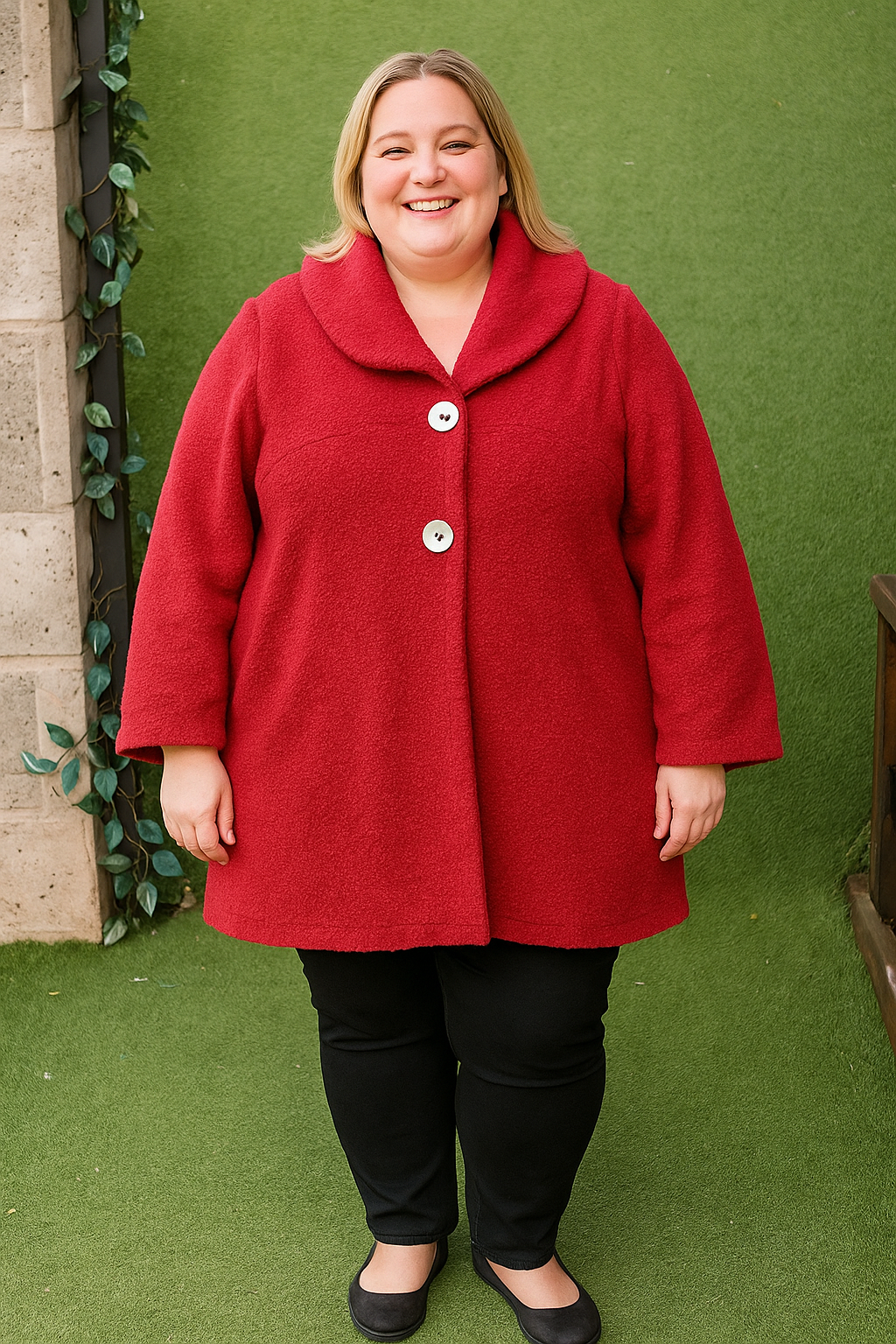 USADO – Abrigo rojo de lana con cuello envolvente BIP BIP (Talla XXL)