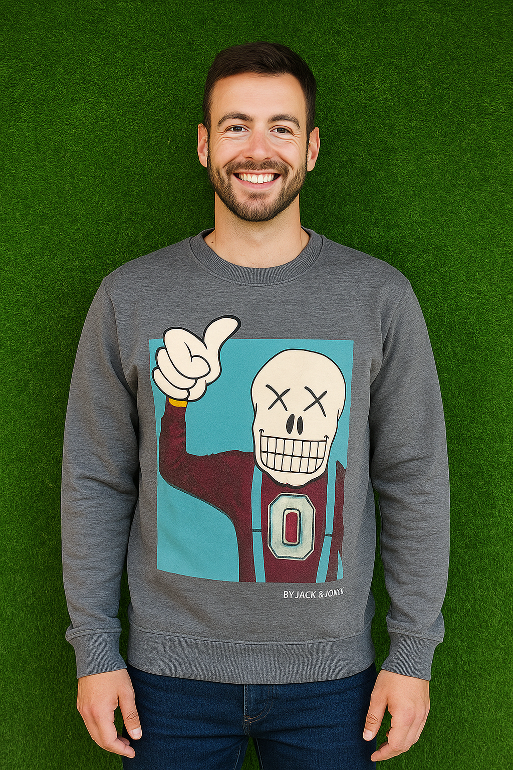 USADO – Sudadera gris con estampado de calavera “0” BY JACK & JONES (Talla M)