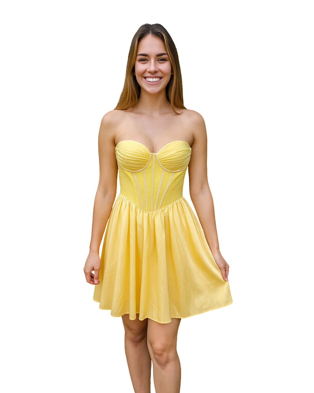 NOUVEAU â Robe corset princesse en satin jaune RARTHEA (Taille S)