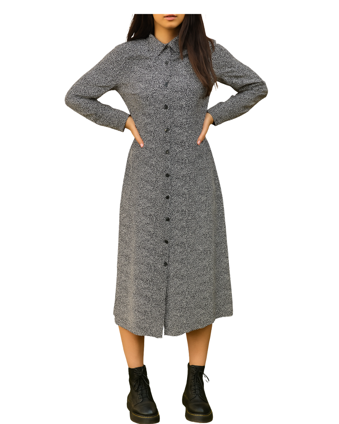 NOUVEAU – Robe chemise longue noire imprimée SINSAY (Taille XXS)
