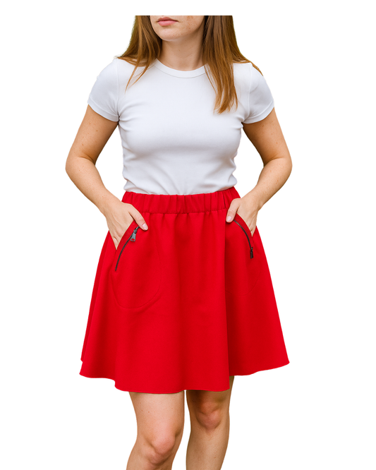 D'OCCASION - Jupe évasée rouge basique Zara avec fermetures éclair (Taille M)