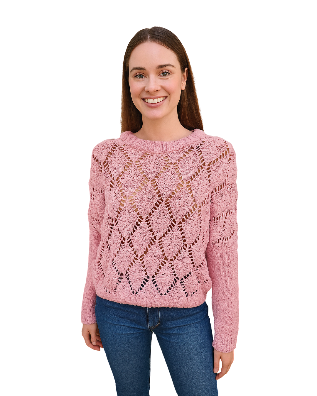 USADO – Jersey calado rosa de BERSHKA (Talla EUR S)