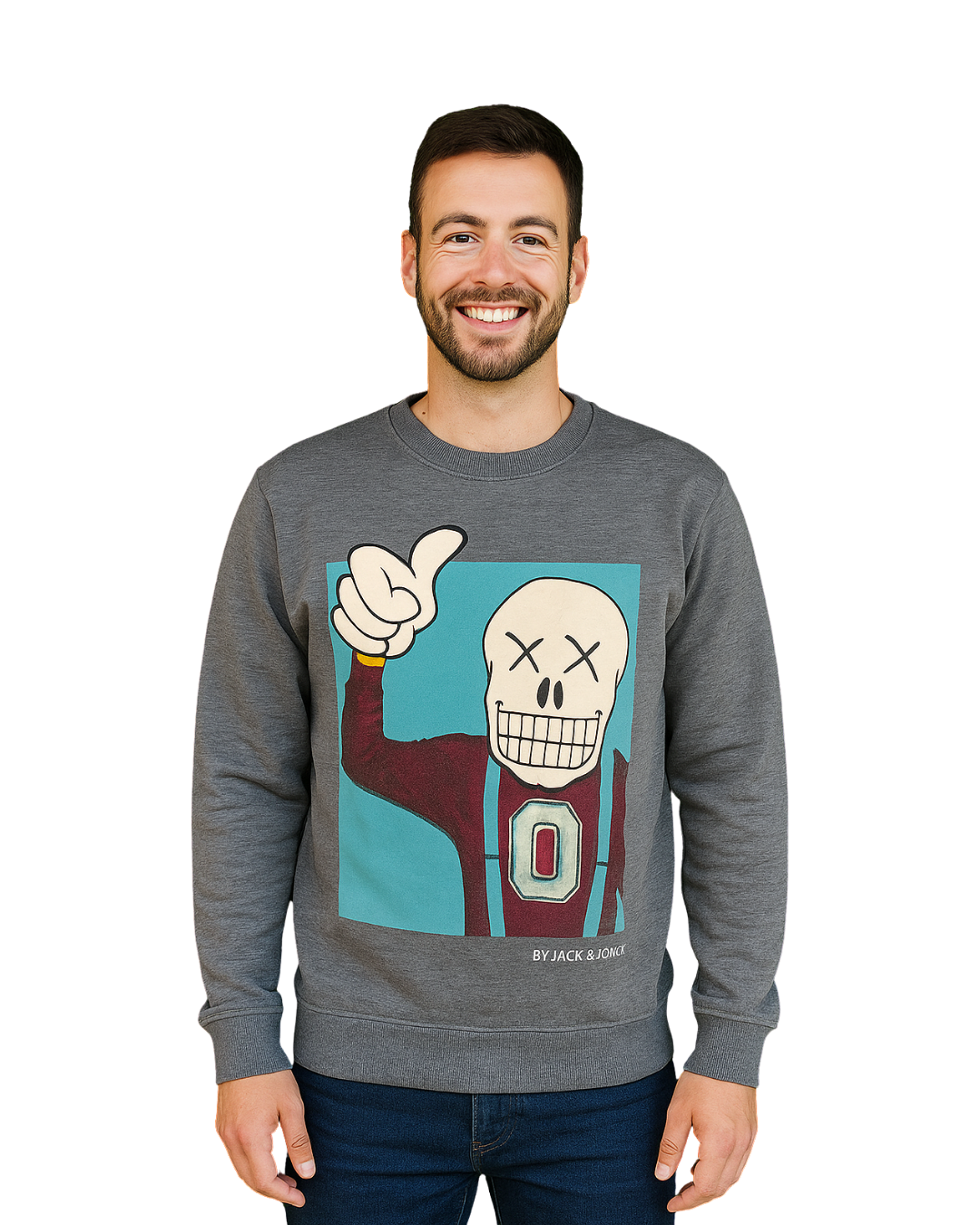 USADO – Sudadera gris con estampado de calavera “0” BY JACK & JONES (Talla M)