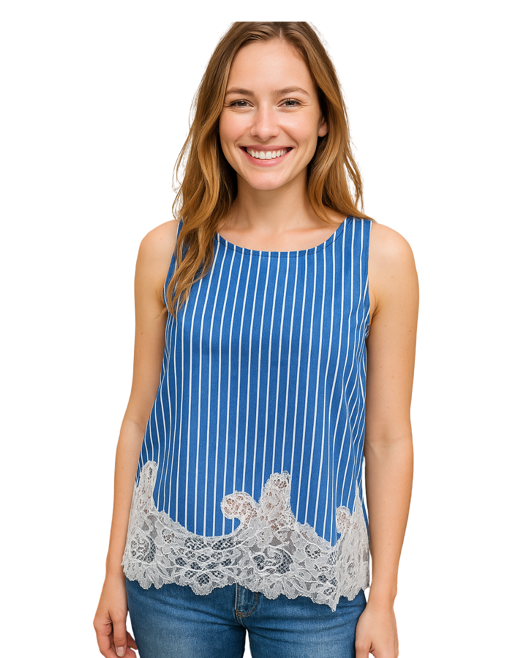 D'OCCASION – Haut rayé bleu avec dentelle blanche Collection ZARA BASIC (Taille XS)
