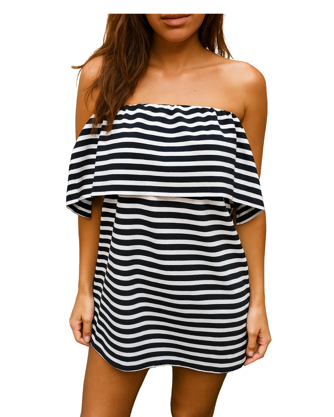 USADO – Vestido de rayas blanco y negro sin tirantes ZARA Trafaluc (Talla EUR 34)