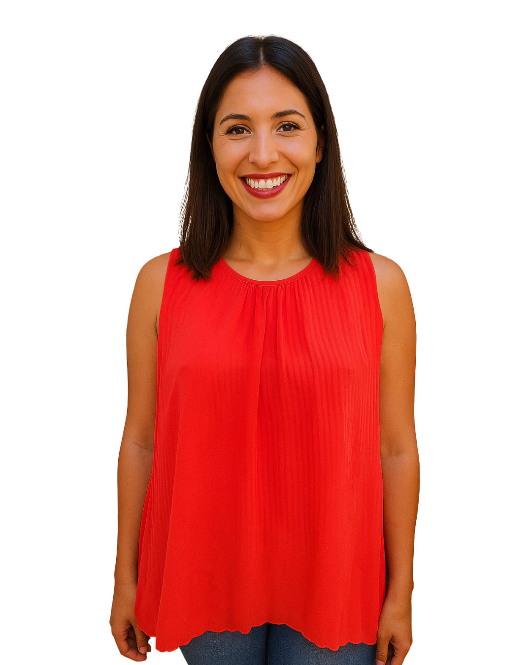 USADO – Blusa plisada sin mangas color naranja ZARA BASIC (Talla S)