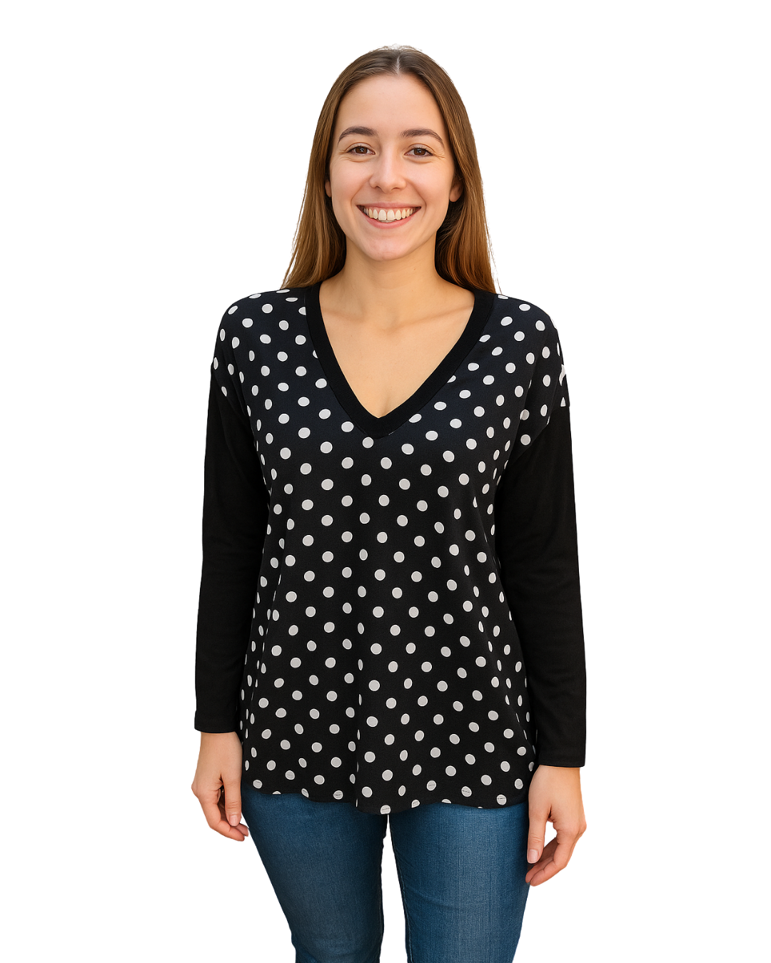 USADO –Blusa negro de lunares blancos ZARA KNIT (Talla S)
