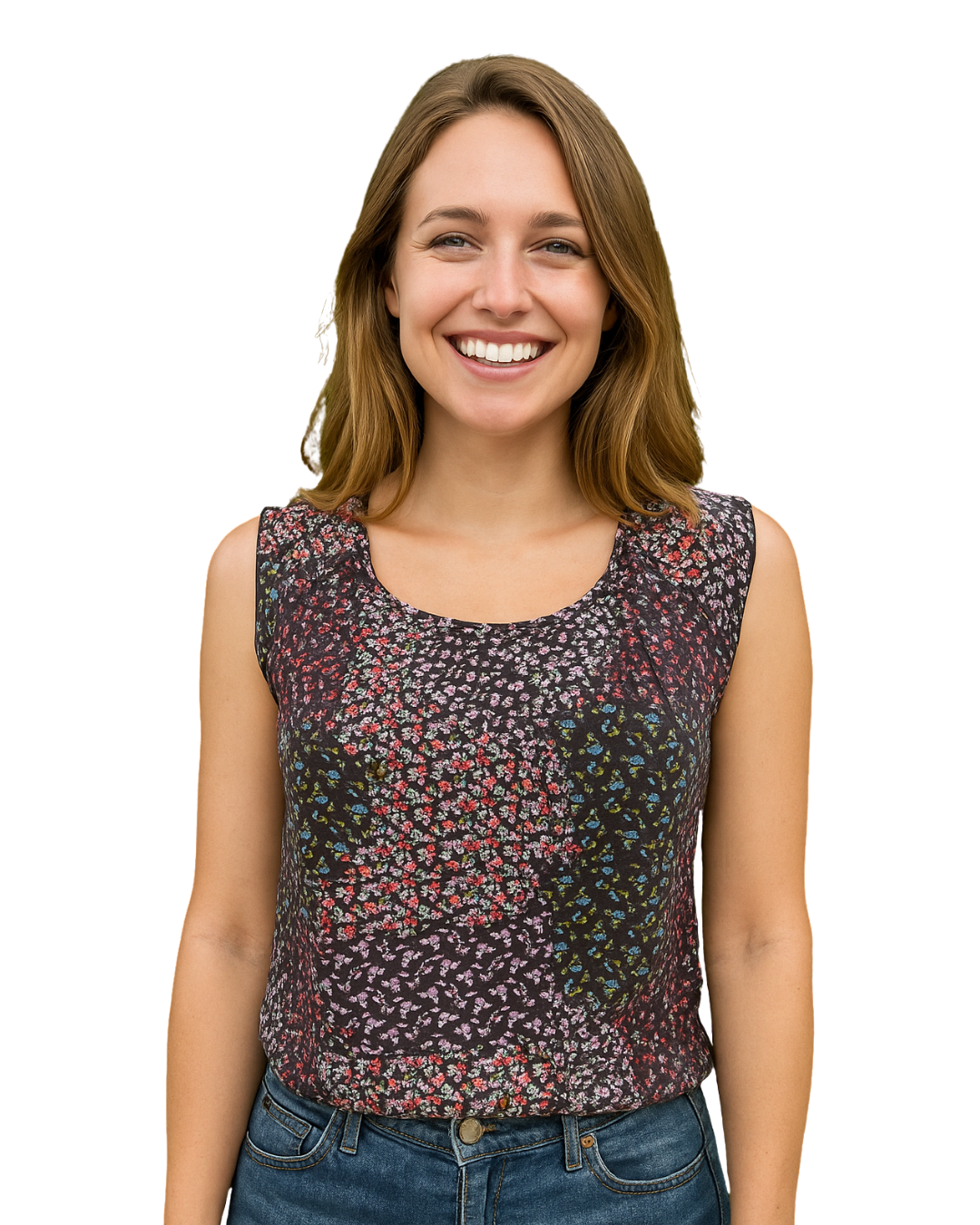 USADO – Top sin mangas floral multicolor de BSK Girl by Bershka (Talla S)