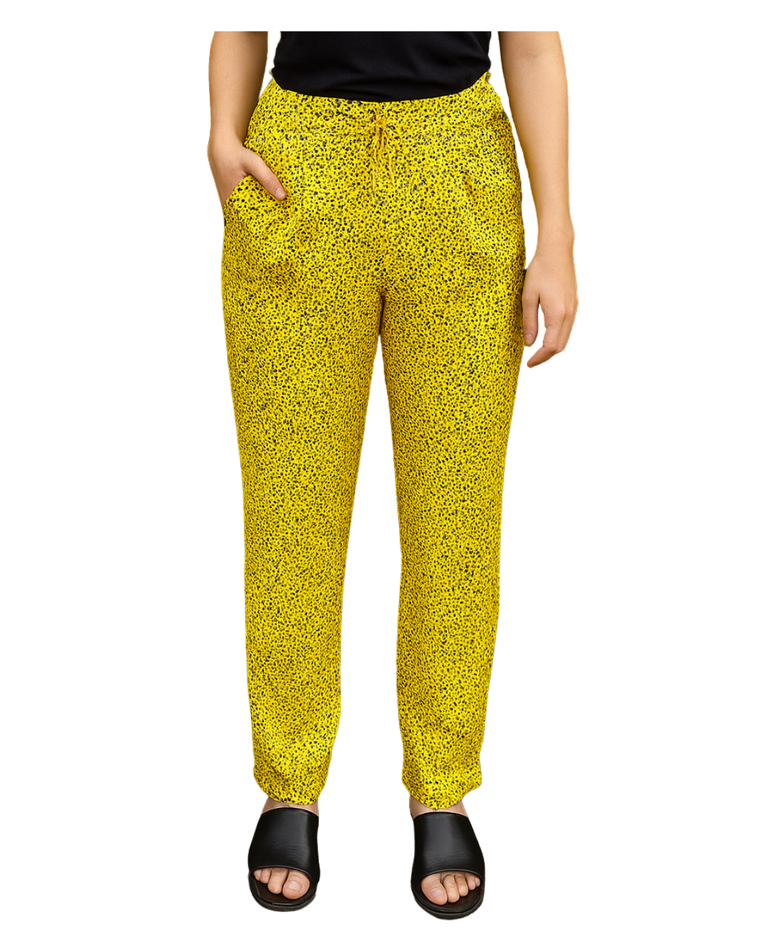 USADO – Pantalón fluido amarillo con estampado de lunares ZARA BASIC (Talla EUR XS)