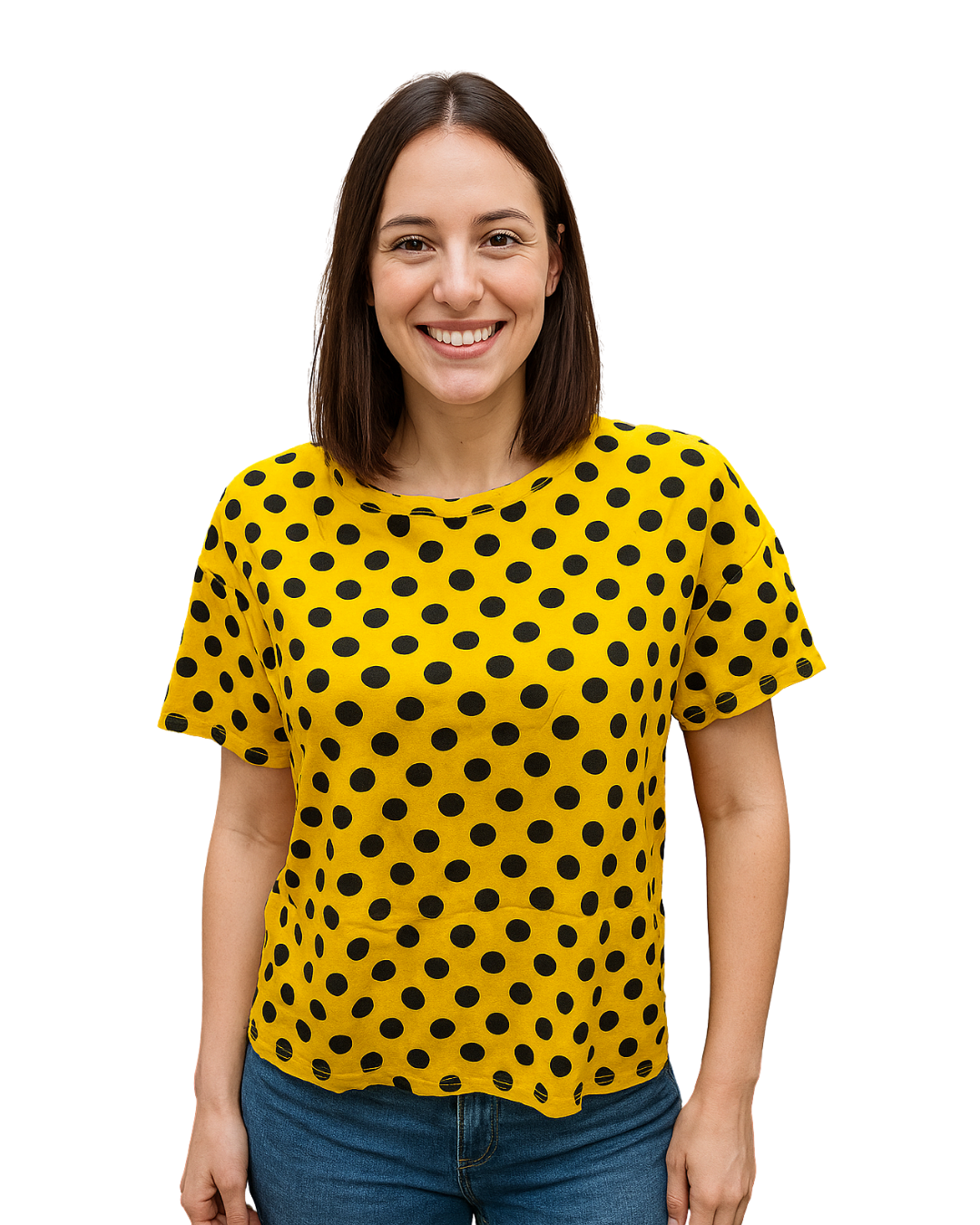 USADO – Camiseta amarilla de lunares negros Zara Trafaluc (Talla EUR S)