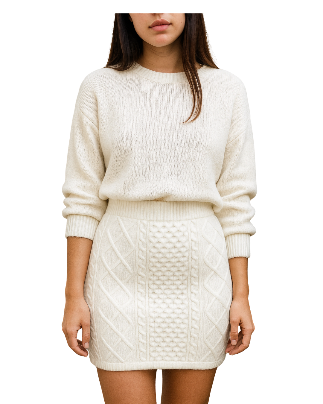 NUEVO – Falda blanca de punto trenzado MNG Suit (Talla EUR S)