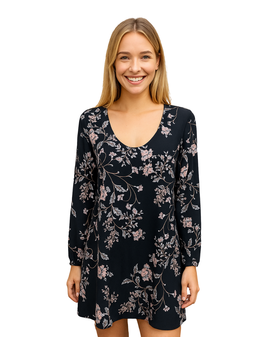 USADO – Vestido negro con estampado floral y escote trasero de lazo MNG Basics (Talla S)