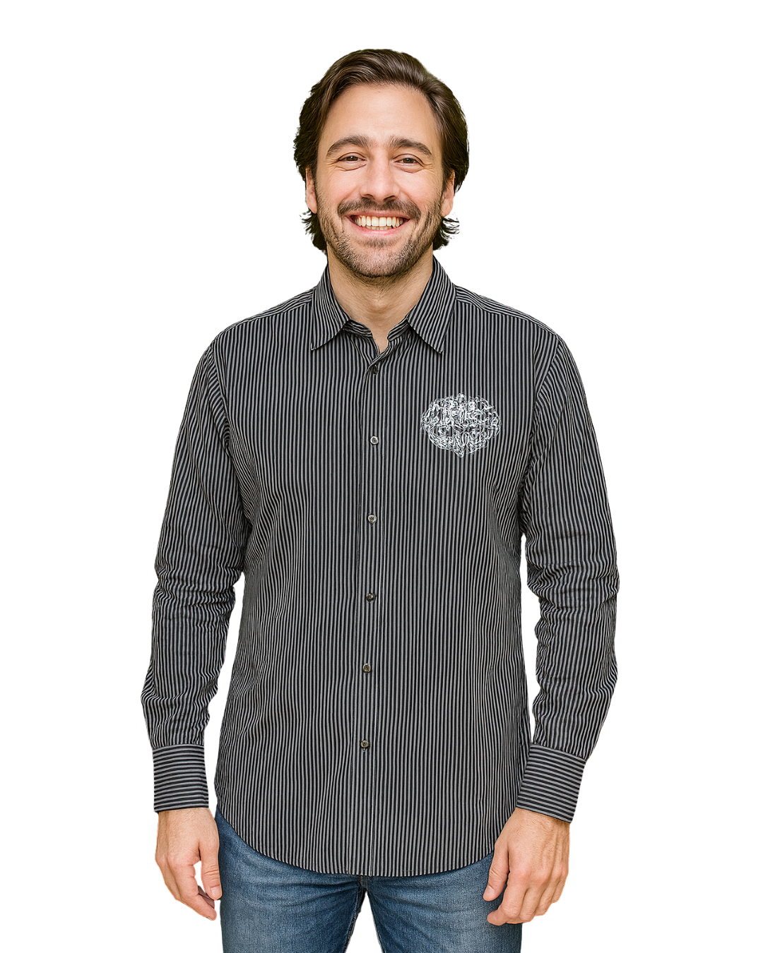 USADO – Camisa de rayas finas negras y blancas SLIM FIT (Talla EUR M)