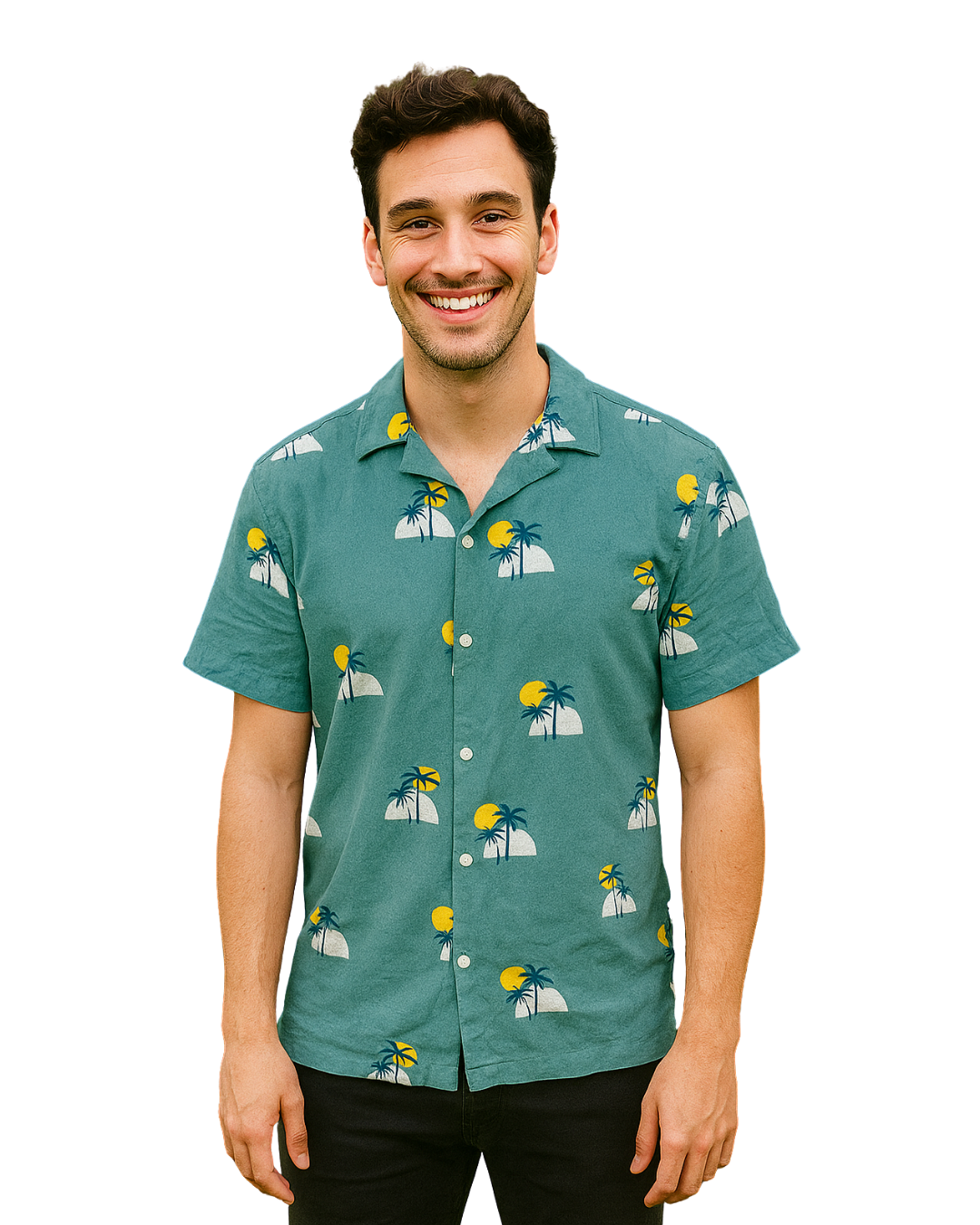 USADO – Camisa verde estampada palmeras LEFTIESMAN Relaxed Fit (Talla S)