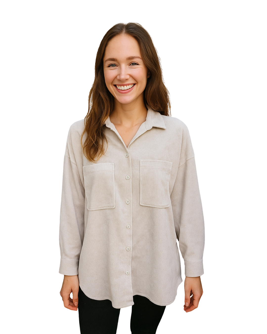 USADO – Camisa beige de pana con bolsillos frontales Zara (Talla XS)