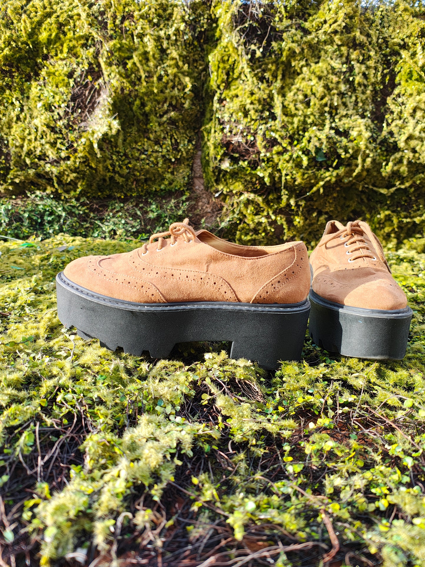 USADO – Zapatos Oxford tipo brogue camel con plataforma Pull&Bear (Talla EUR 39)