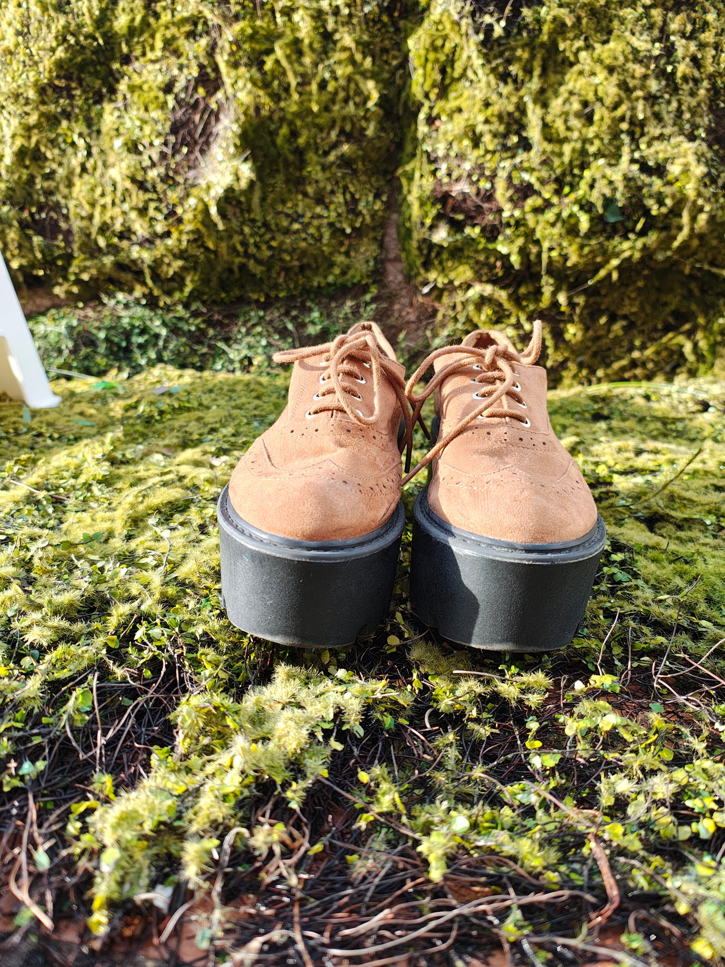 USADO – Zapatos Oxford tipo brogue camel con plataforma Pull&Bear (Talla EUR 39)