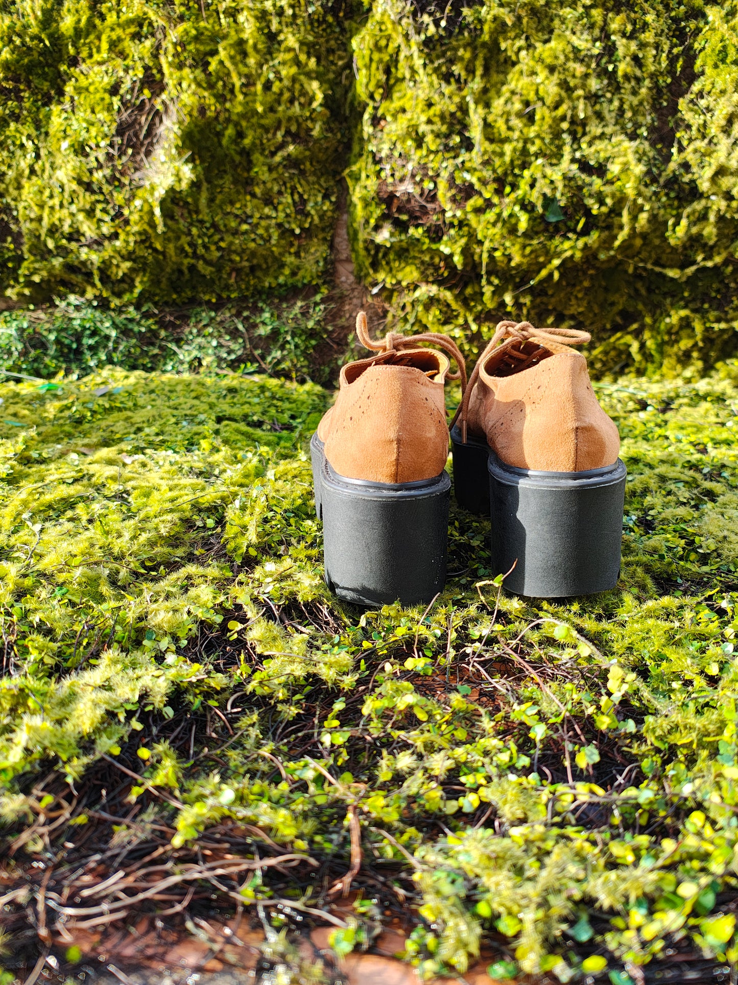 USADO – Zapatos Oxford tipo brogue camel con plataforma Pull&Bear (Talla EUR 39)