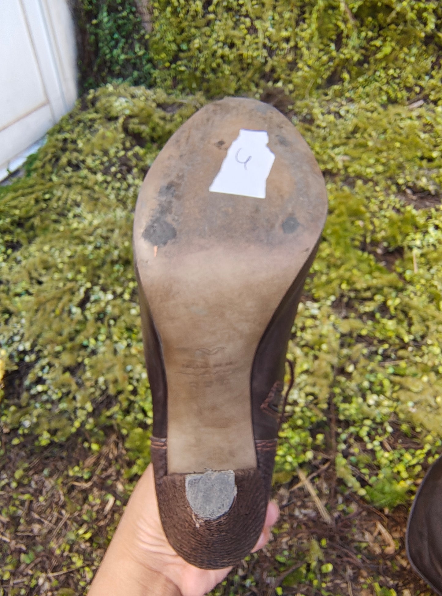 USADO - Botines de tacón denim y piel sintética marrón (Talla 37 aprox.)