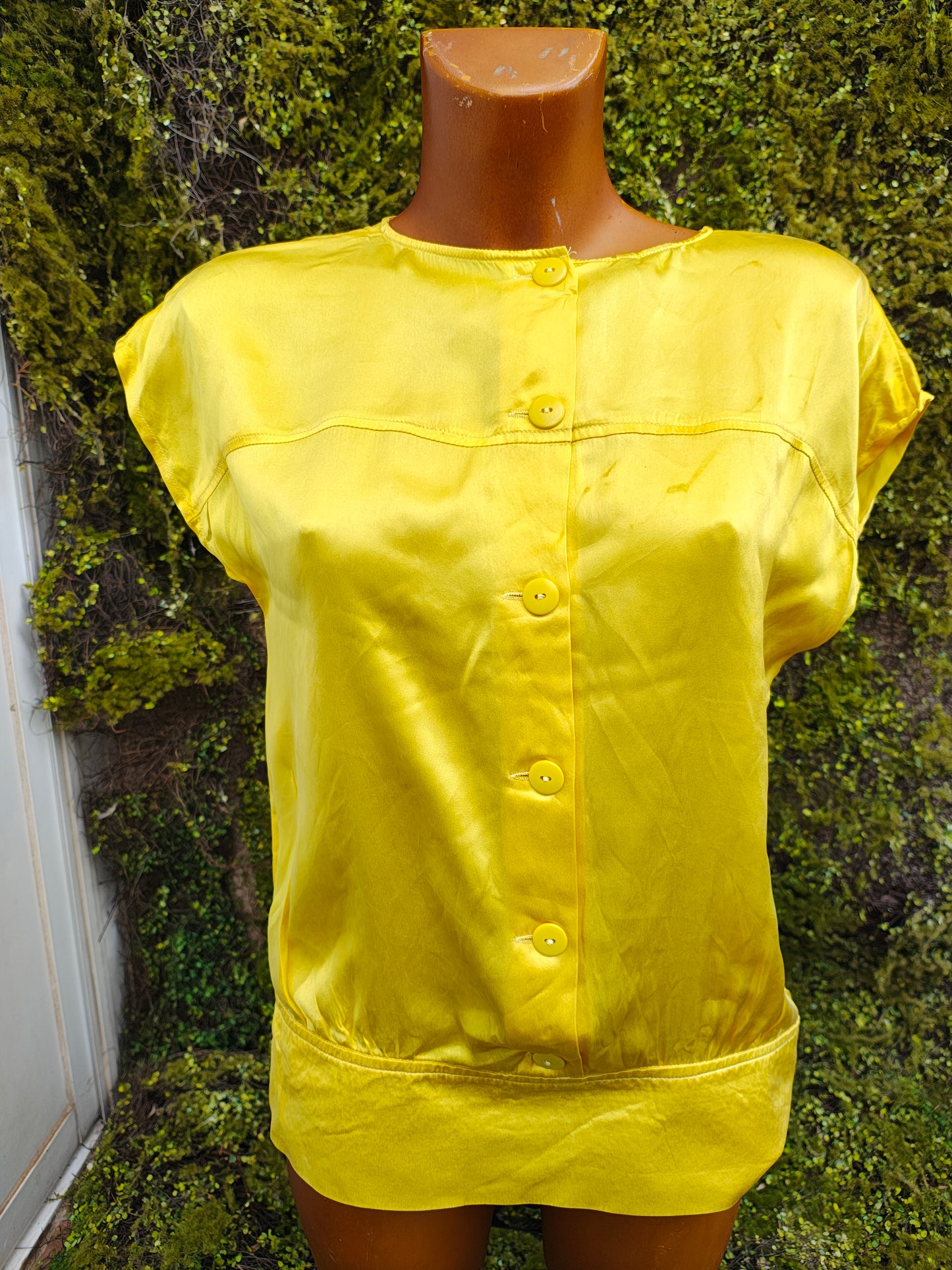 D'OCCASION - Chemisier en soie jaune MNG (Taille S)