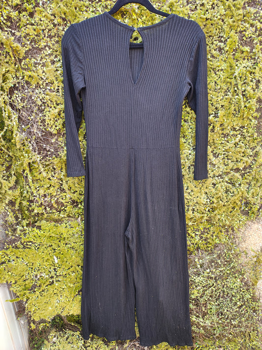 USADO – Mono largo negro de canalé con manga larga de BERSHKA (Talla S)