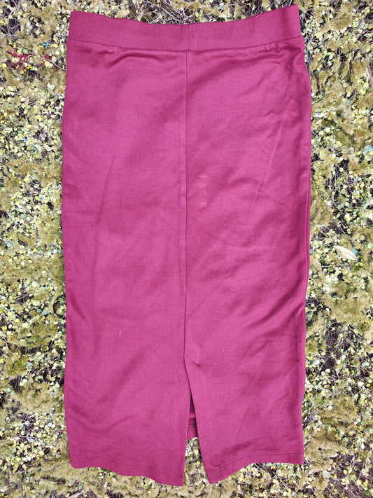 D'OCCASION – Jupe midi en maille bordeaux avec fente au dos (Taille estimée SM)