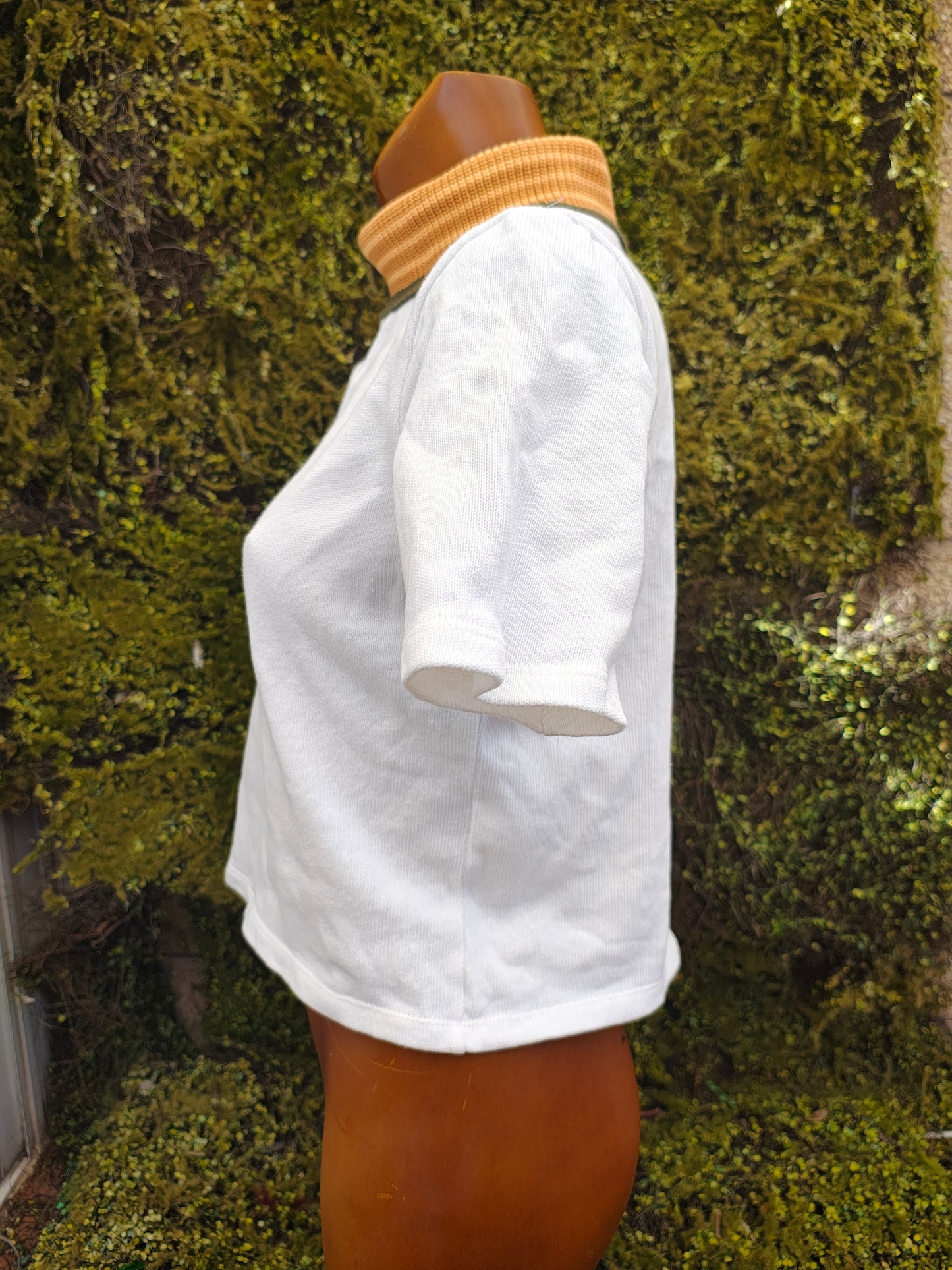 D'OCCASION – Top blanc à col côtelé bicolore de ZARA (Taille EUR L)