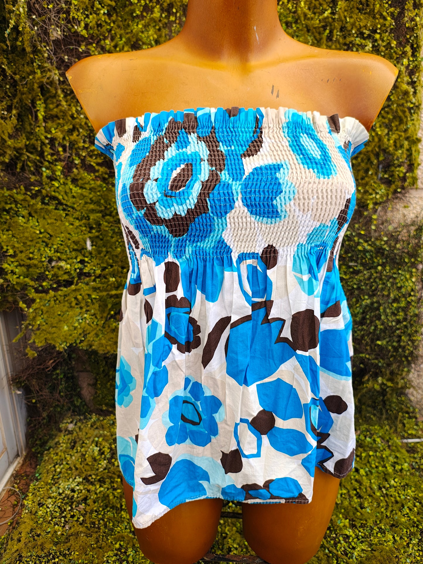 D'OCCASION – Haut bustier bleu à imprimé floral Zara Basic (taille M)