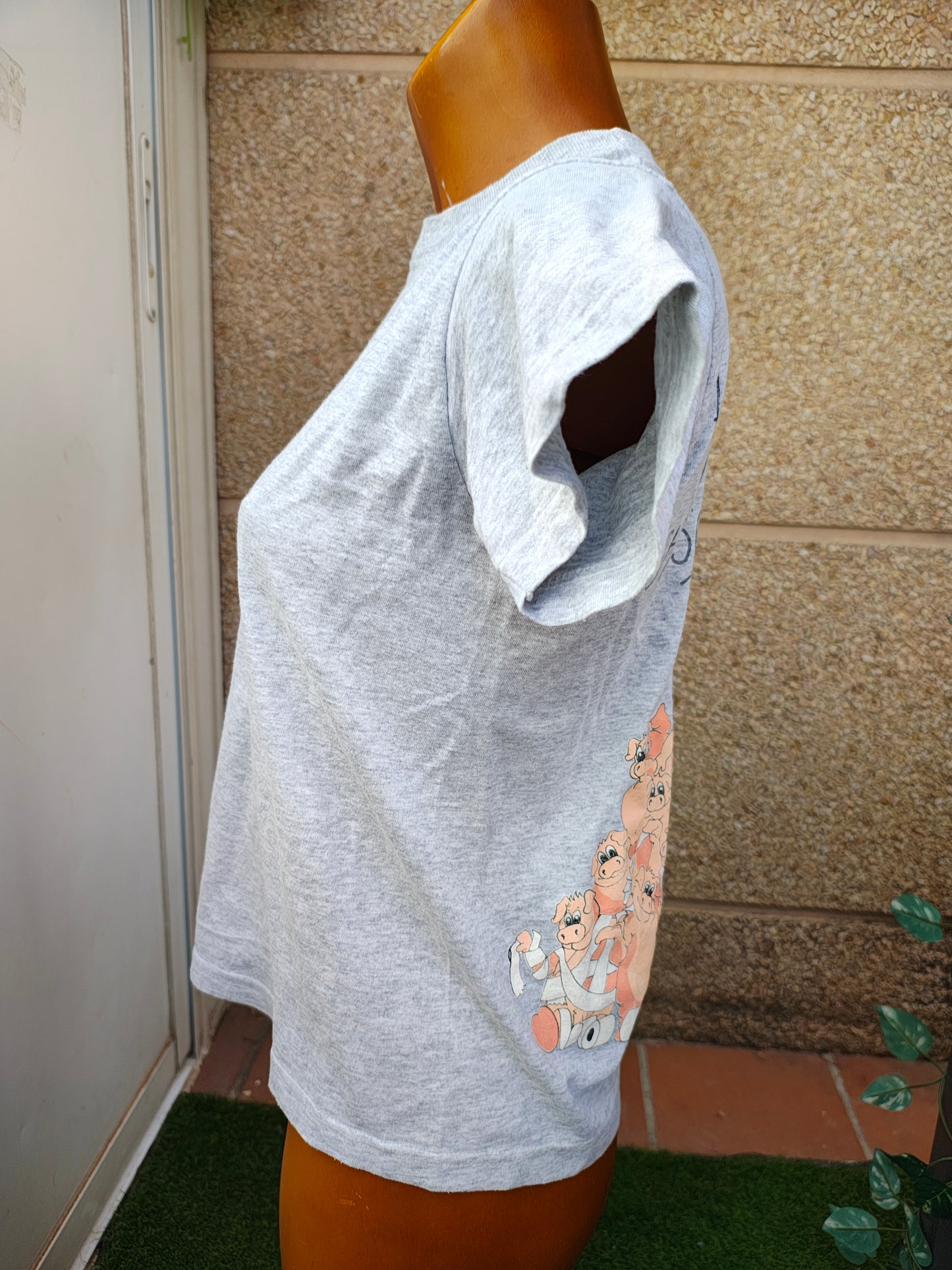 D'OCCASION – T-shirt gris avec imprimé cochon MBC WORK SHOP (Taille non visible)