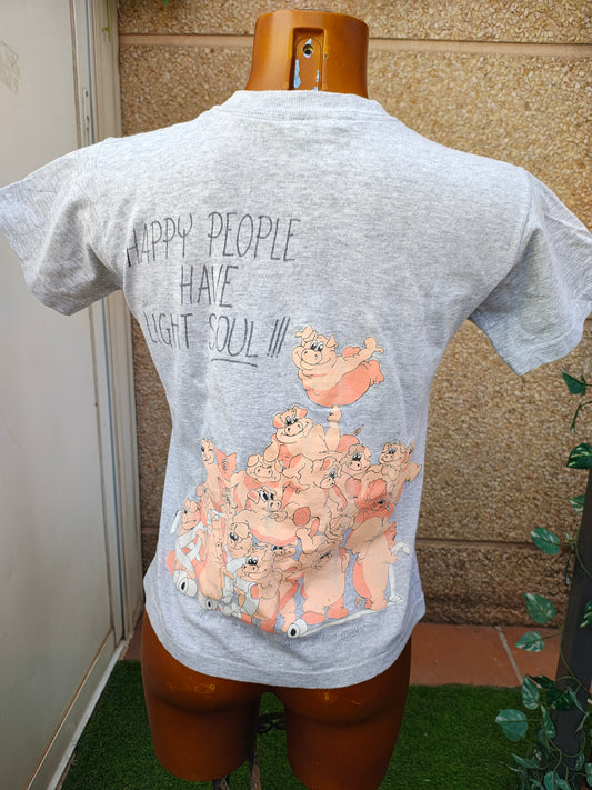 USADO – Camiseta gris con estampado de cerditos MBC WORK SHOP (Talla no visible)