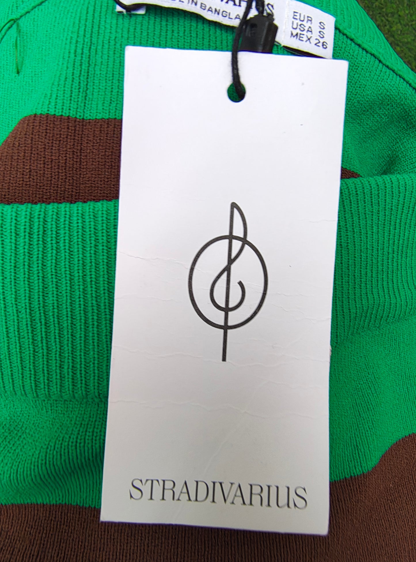 NOUVEAU – Jupe en maille stretch rayée verte et marron STRADIVARIUS (Taille S)