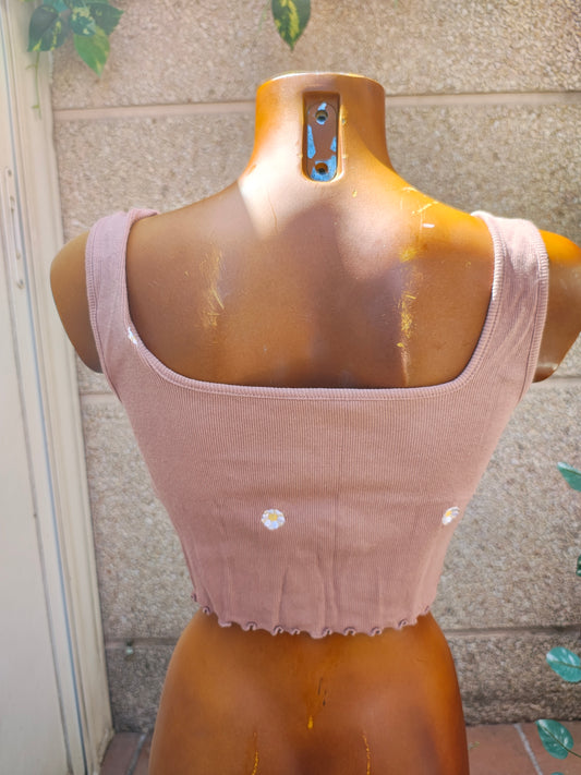 USADO – Crop top rosa con margaritas bordadas HOMEGIRL SOCIETY (Talla M)