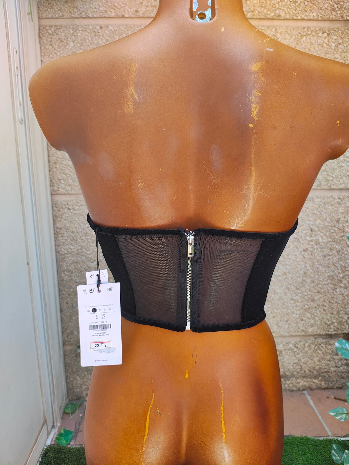 NOUVEAU – Top bustier noir BERSHKA avec fleur à paillettes (Taille S)