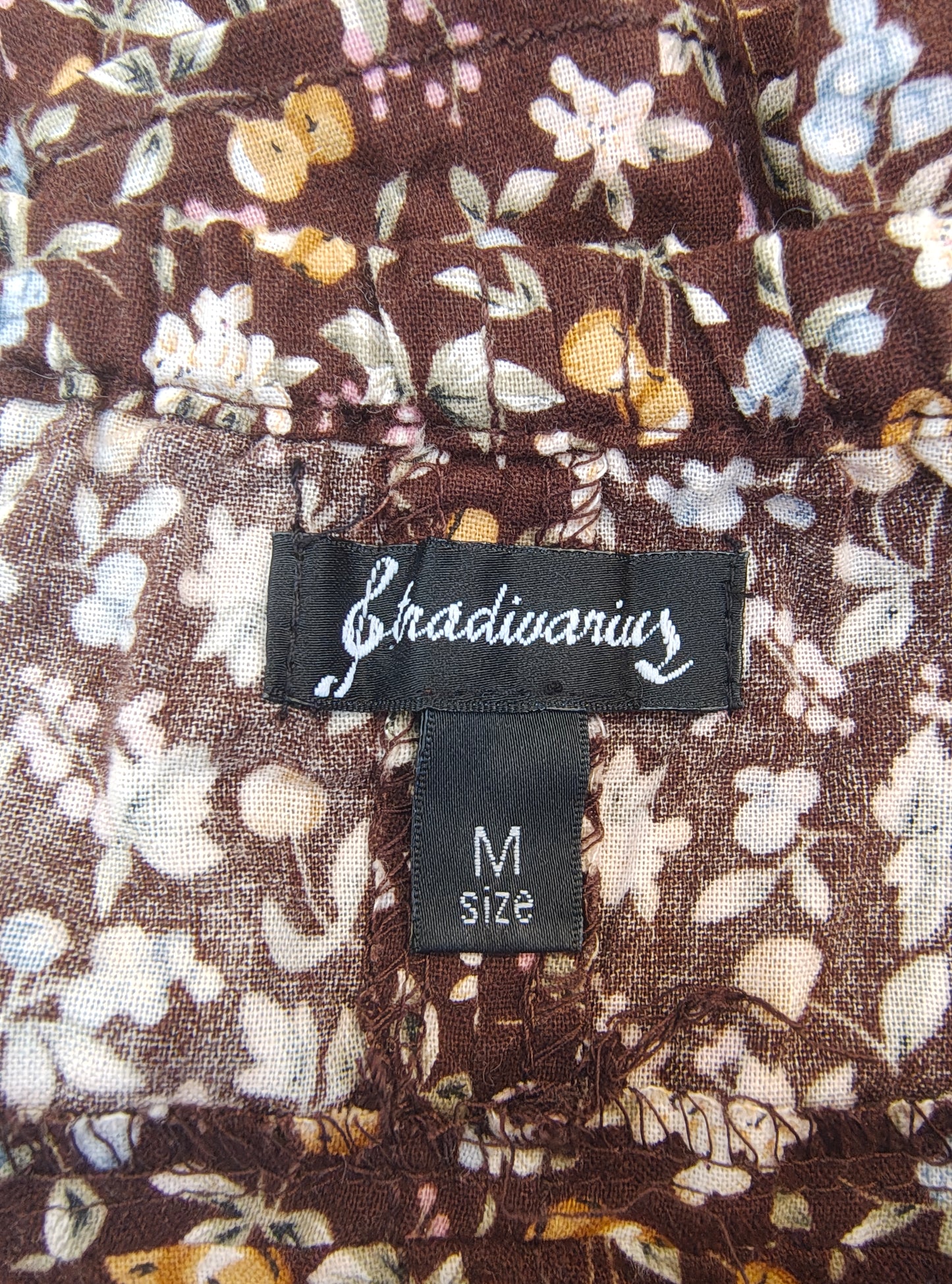 D'OCCASION – Robe bustier fleurie marron STRADIVARIUS (Taille M)