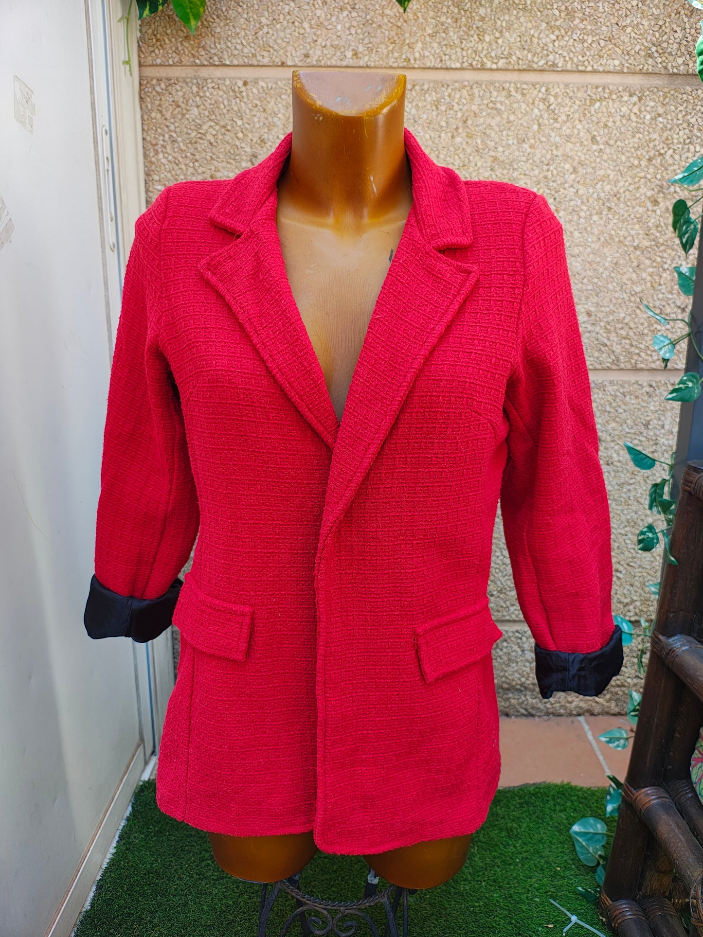USADO – Blazer rojo de textura gruesa VALENTiNA (Talla S / EUR 36)