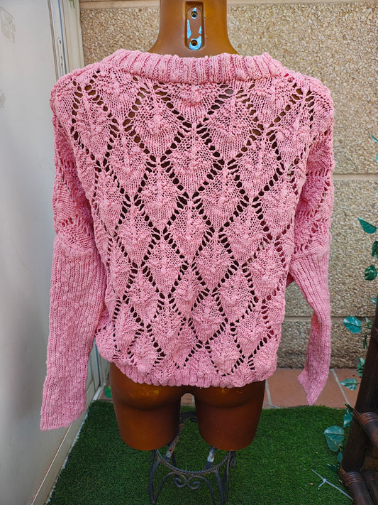 USADO – Jersey calado rosa de BERSHKA (Talla EUR S)