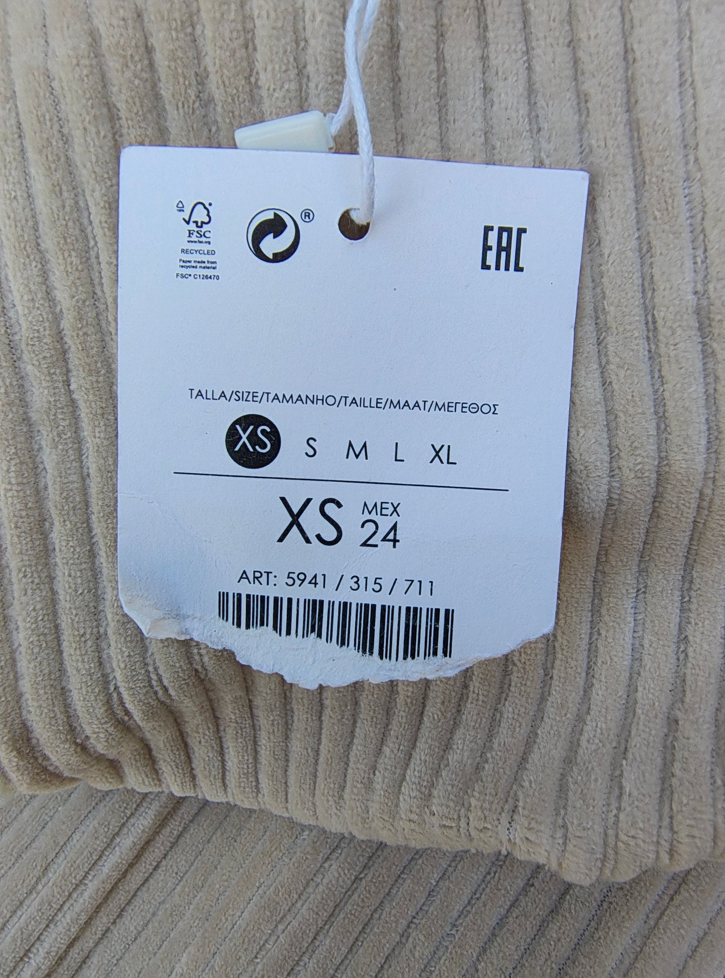 NUEVO – Falda midi beige de canalé con abertura frontal BERSHKA (Talla XS)
