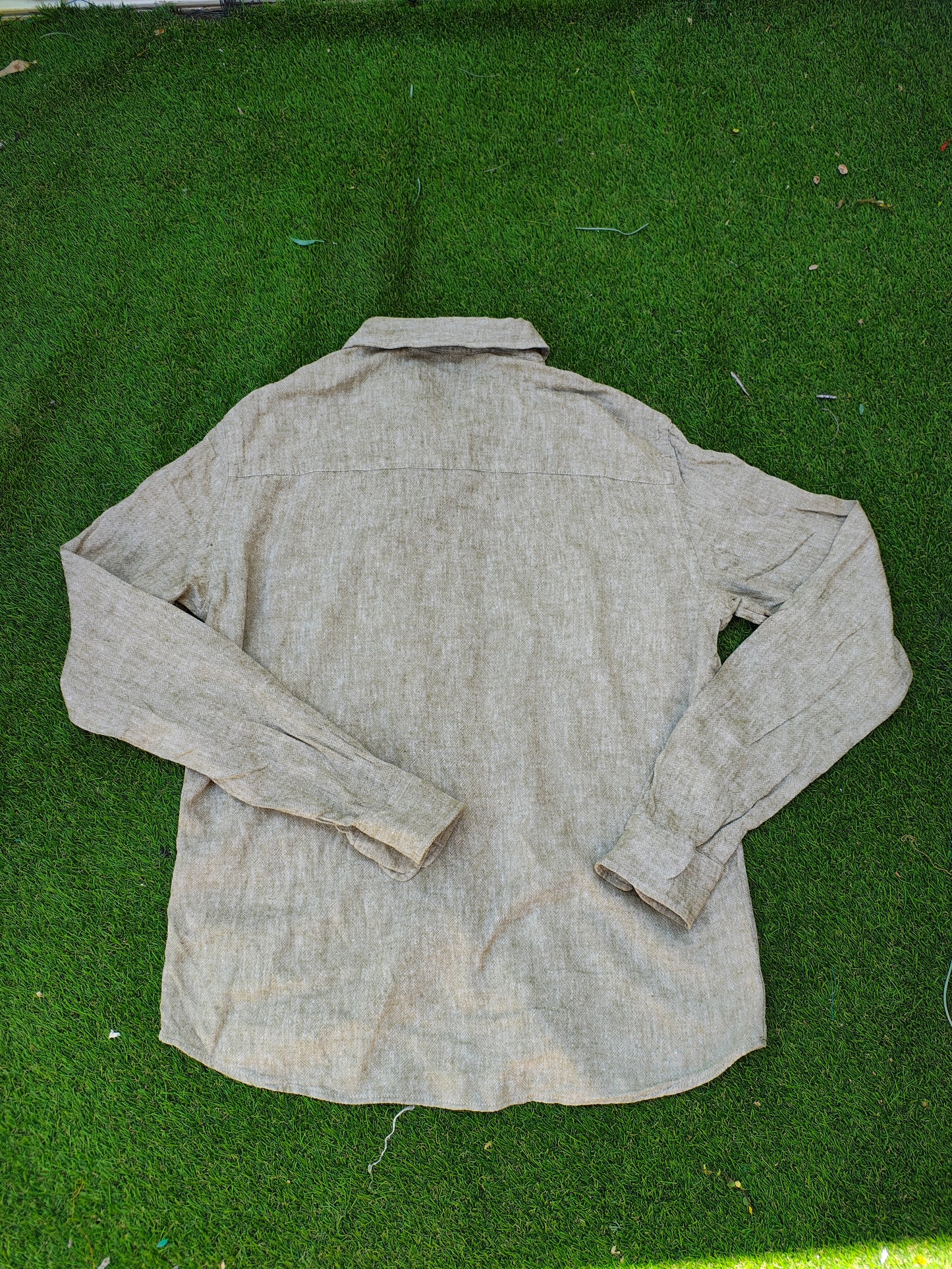 USADO – Camisa de lino beige jaspeado Zara (Talla S)