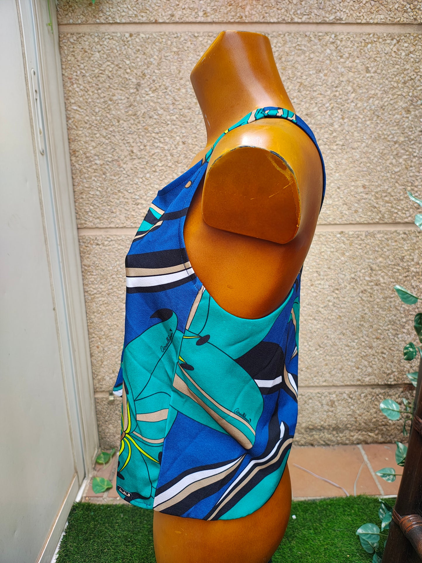 NUEVO – Top cruzado estampado azul AMARILLOLIMÓN (Talla EUR S)