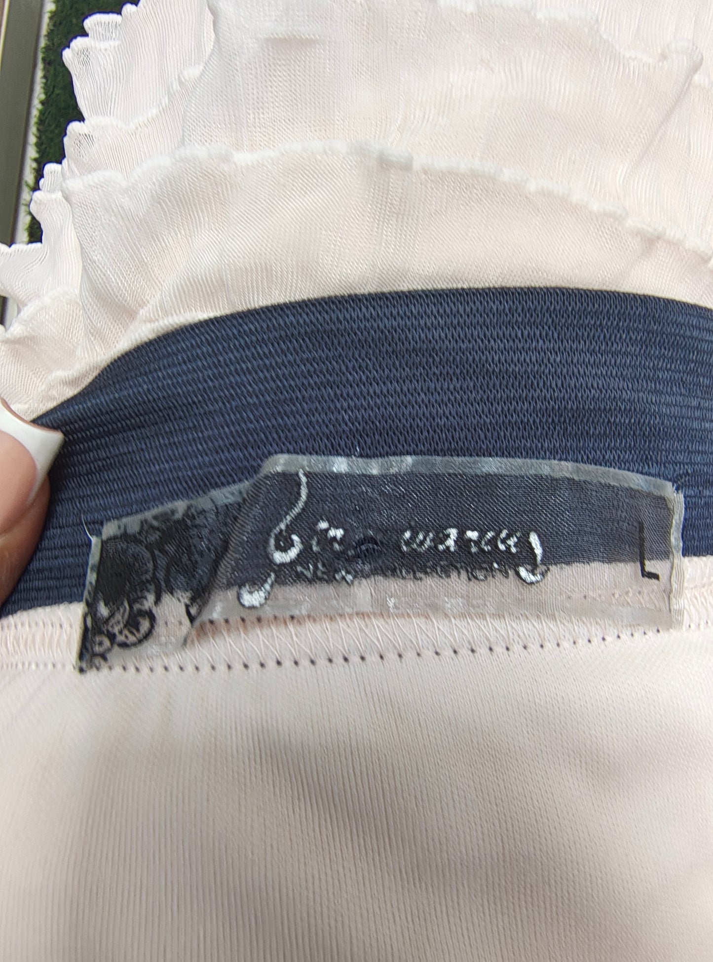 USADO – Falda blanca de volantes con cinturilla elástica azul oscuro GIN WATTEN (Talla L)