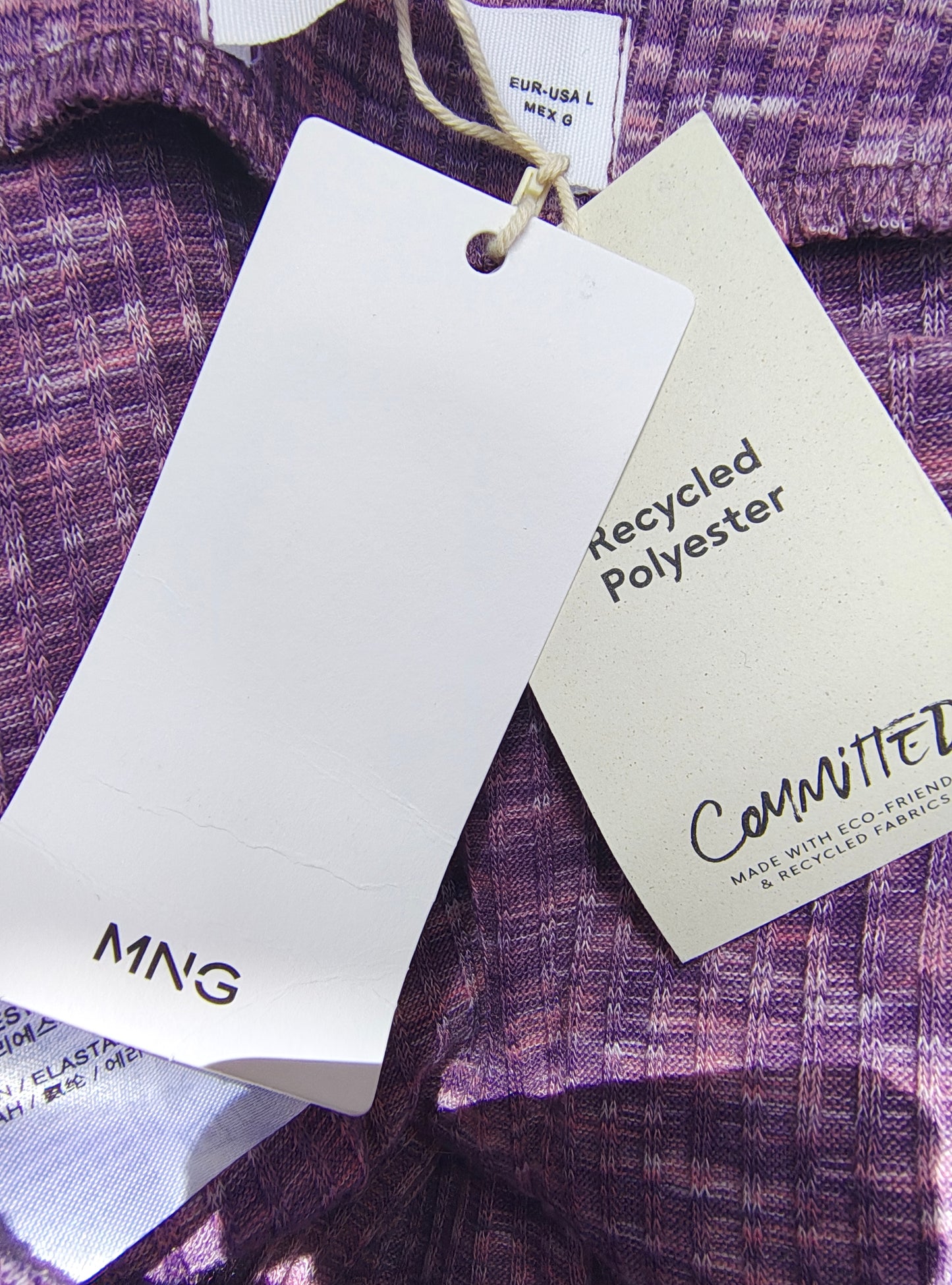 NUEVO – Falda lila de canalé con fruncido lateral MNG Committed (Talla EUR L)
