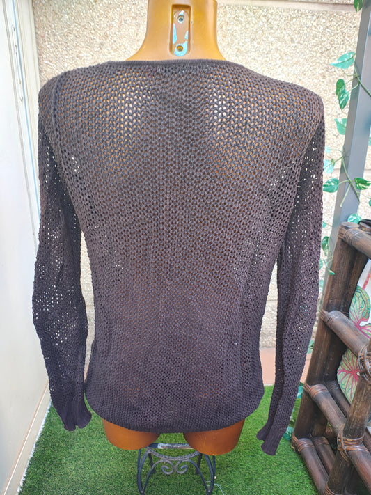 USADO – Jersey calado marrón escote amplio Stradivarius (Talla S)