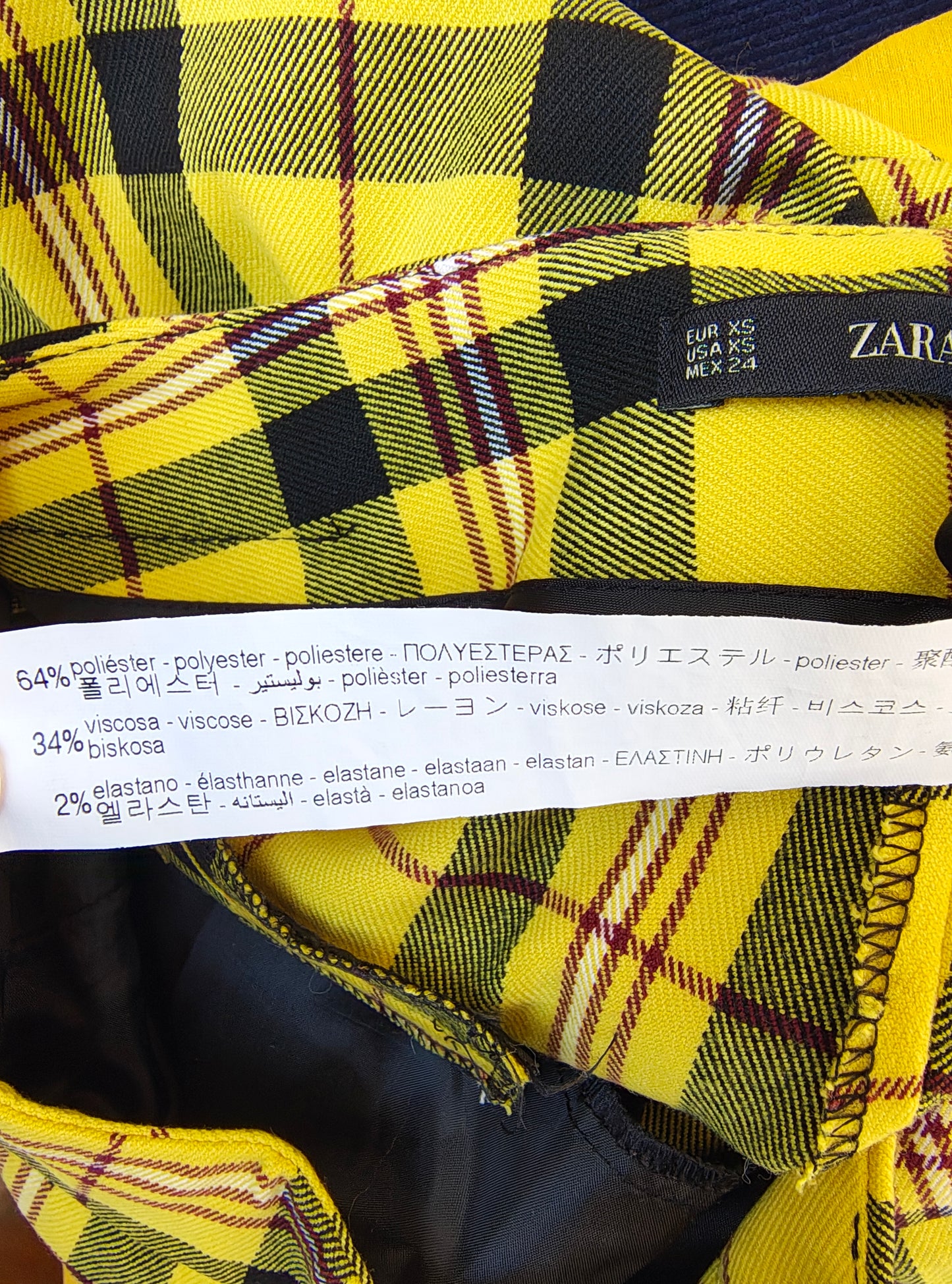USADO – Pantalón cuadros amarillos Zara Basic (Talla EUR XS)